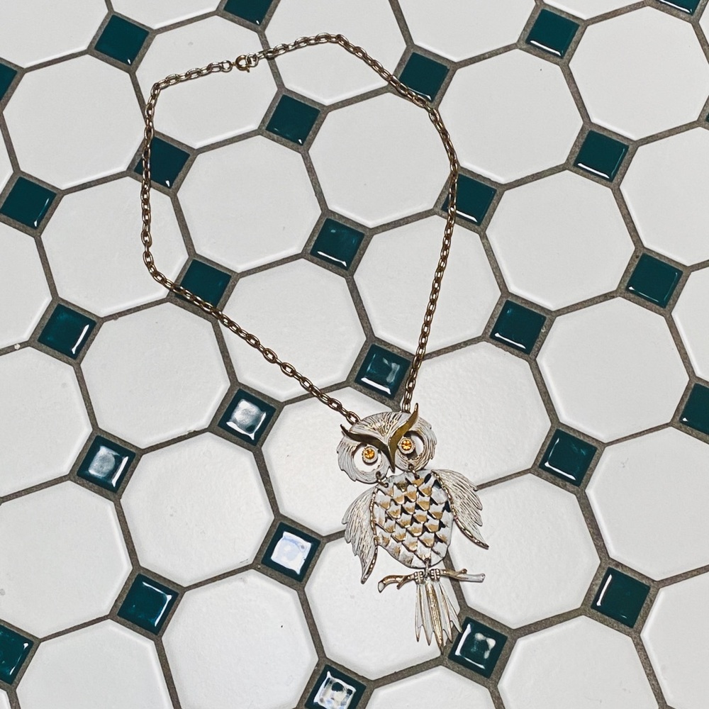 Vintage Gold & White Owl Necklace